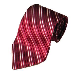 Perry Ellis Portfolio 100% Silk Men's Suit Tie Burgundy Red Striped Classic